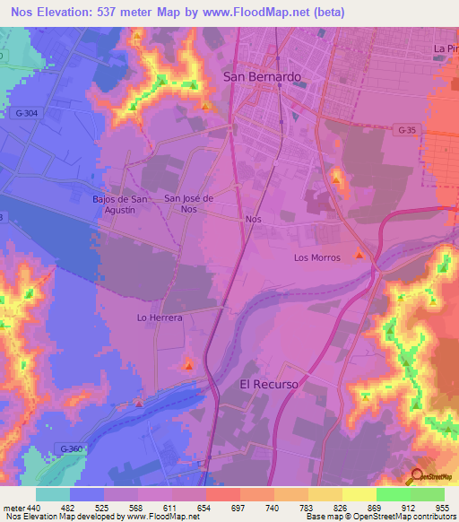 Nos,Chile Elevation Map