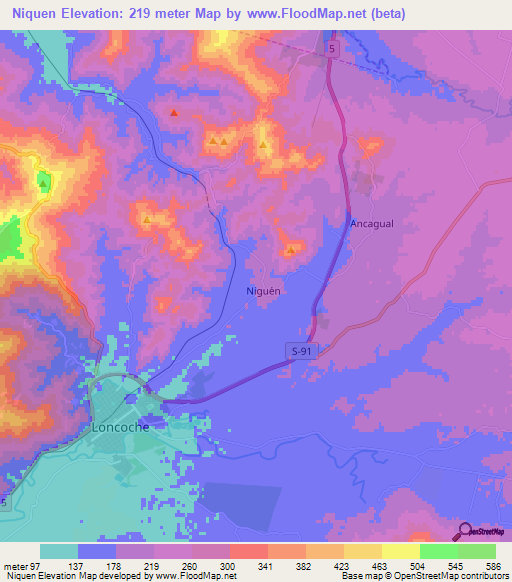 Niquen,Chile Elevation Map