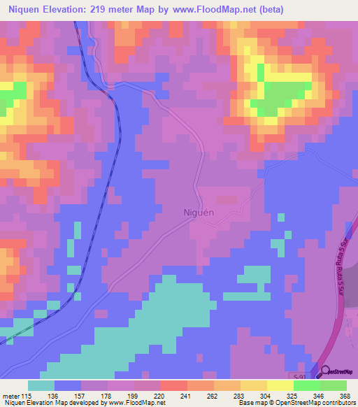 Niquen,Chile Elevation Map