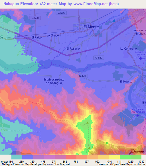 Naltagua,Chile Elevation Map