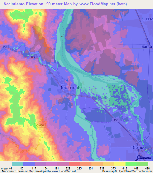 Nacimiento,Chile Elevation Map