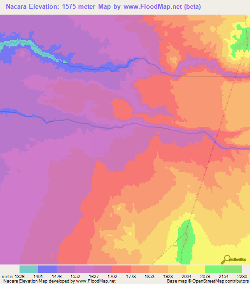 Nacara,Chile Elevation Map
