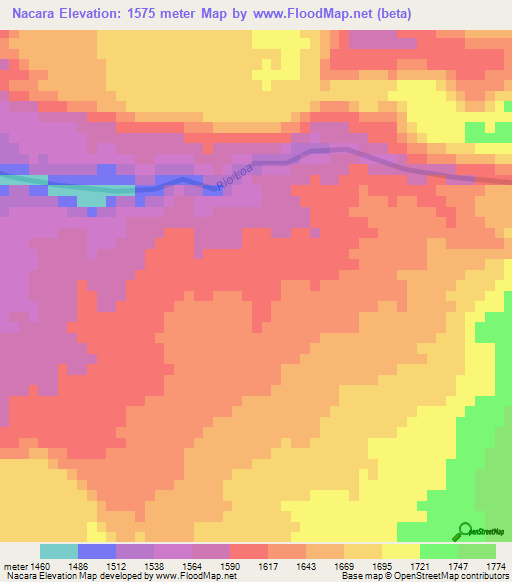 Nacara,Chile Elevation Map