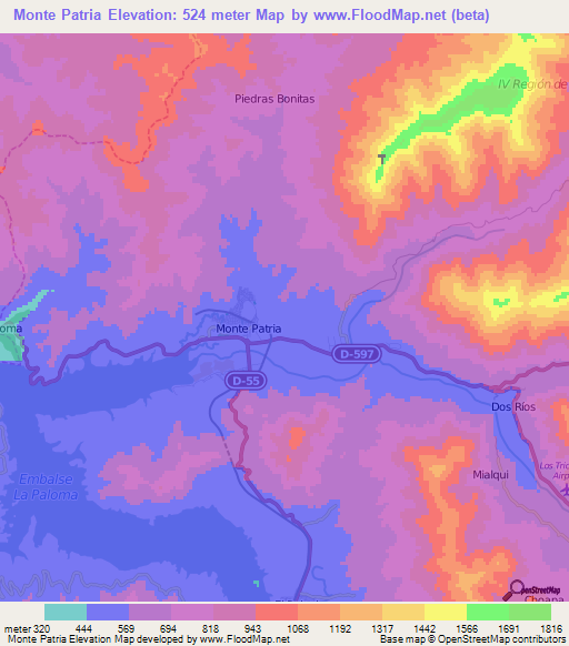 Monte Patria,Chile Elevation Map
