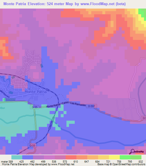 Monte Patria,Chile Elevation Map