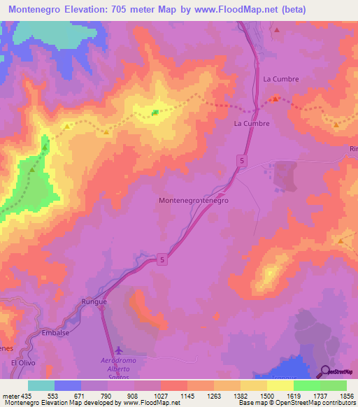 Montenegro,Chile Elevation Map