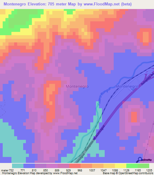 Montenegro,Chile Elevation Map