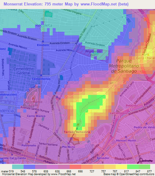 Monserrat,Chile Elevation Map