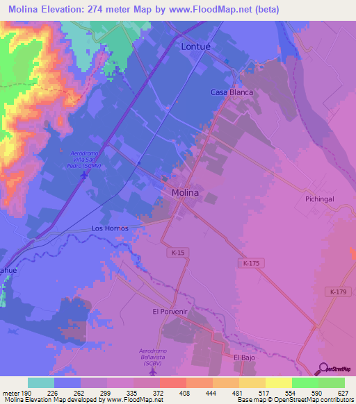 Molina,Chile Elevation Map