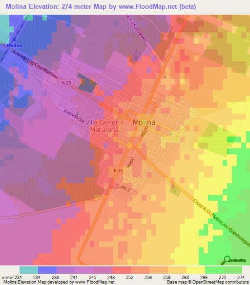 Molina,Chile Elevation Map