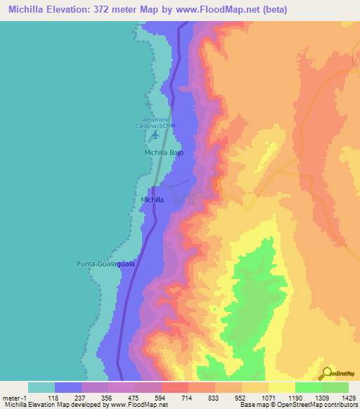 Michilla,Chile Elevation Map