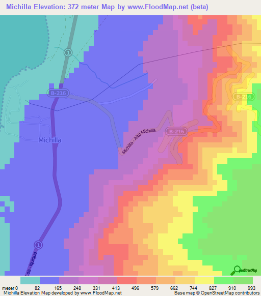 Michilla,Chile Elevation Map