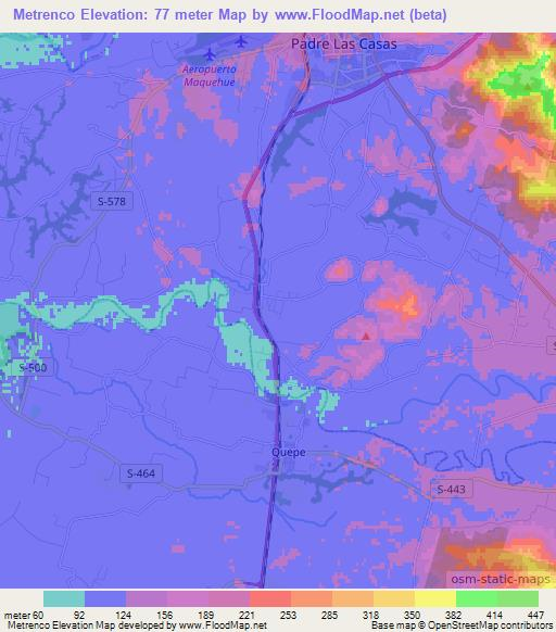 Metrenco,Chile Elevation Map