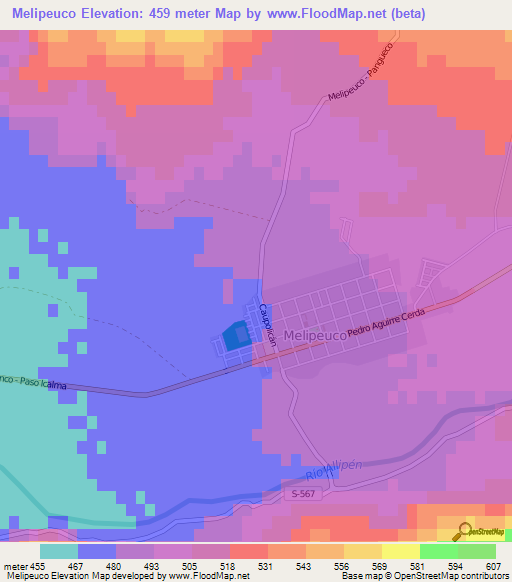 Melipeuco,Chile Elevation Map