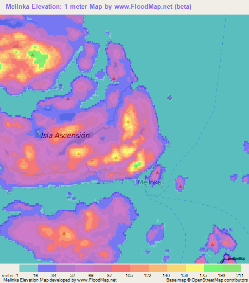 Melinka,Chile Elevation Map