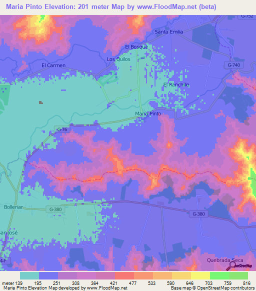 Maria Pinto,Chile Elevation Map