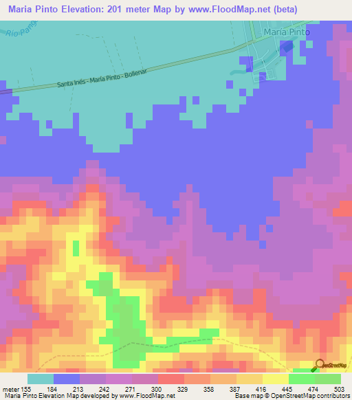 Maria Pinto,Chile Elevation Map
