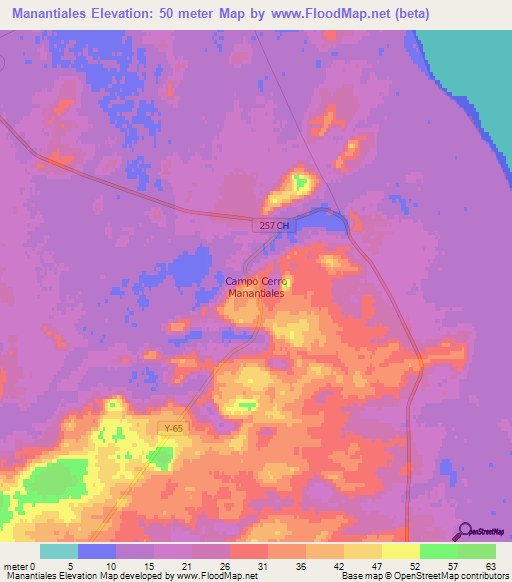 Manantiales,Chile Elevation Map