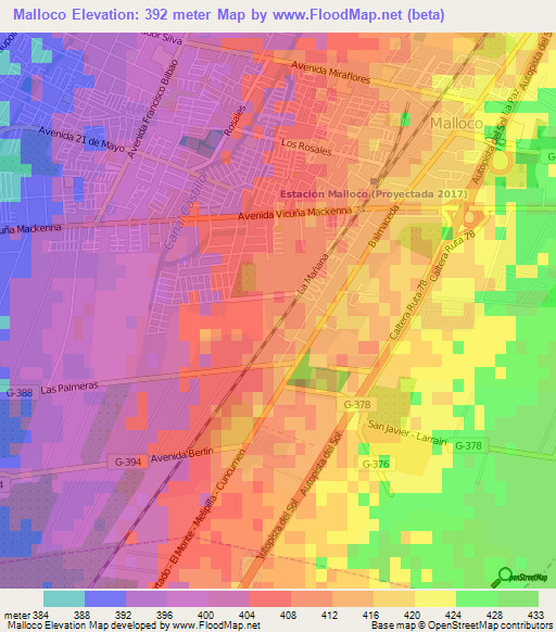 Malloco,Chile Elevation Map