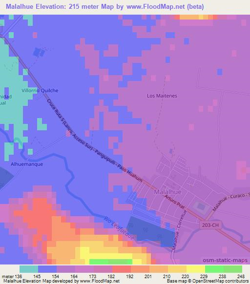 Malalhue,Chile Elevation Map