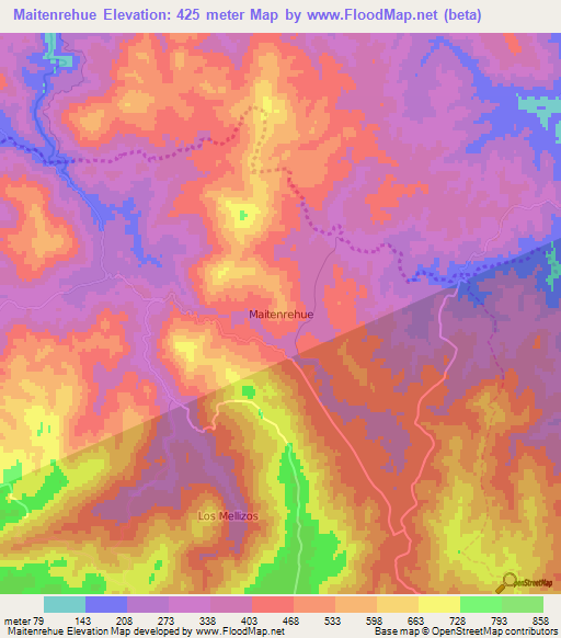 Maitenrehue,Chile Elevation Map