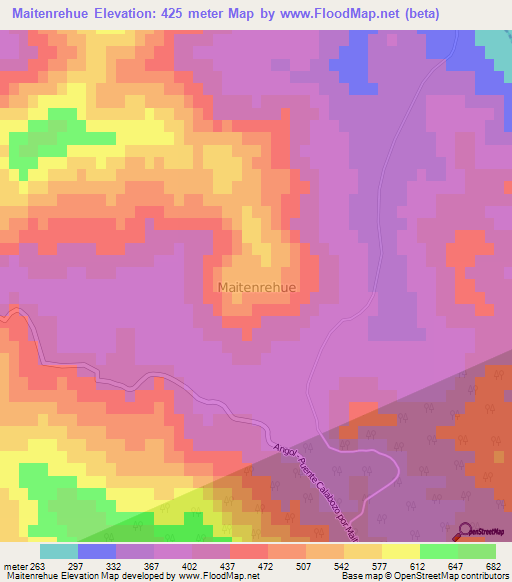 Maitenrehue,Chile Elevation Map