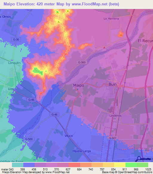 Maipo,Chile Elevation Map