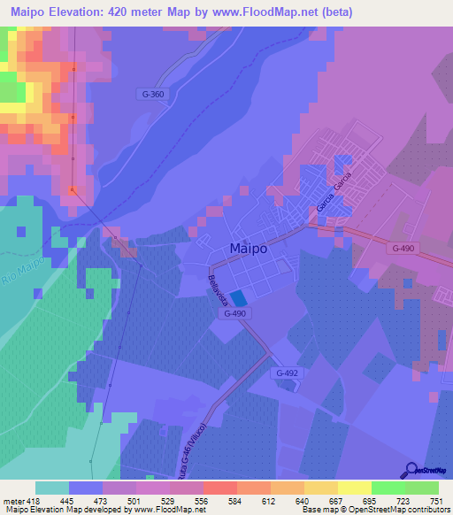 Maipo,Chile Elevation Map