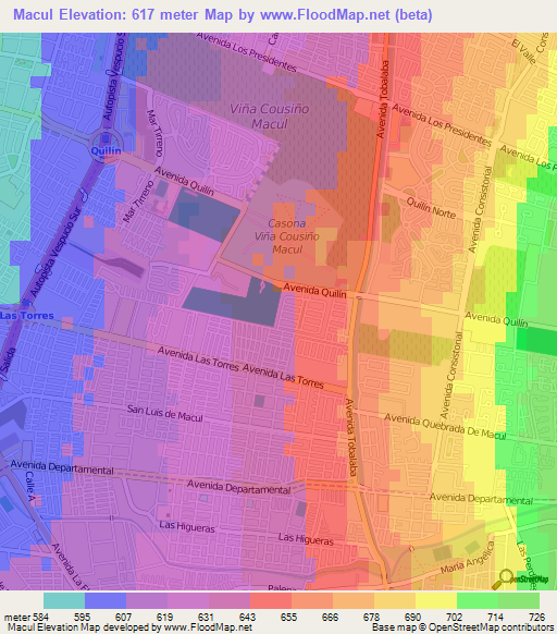 Macul,Chile Elevation Map