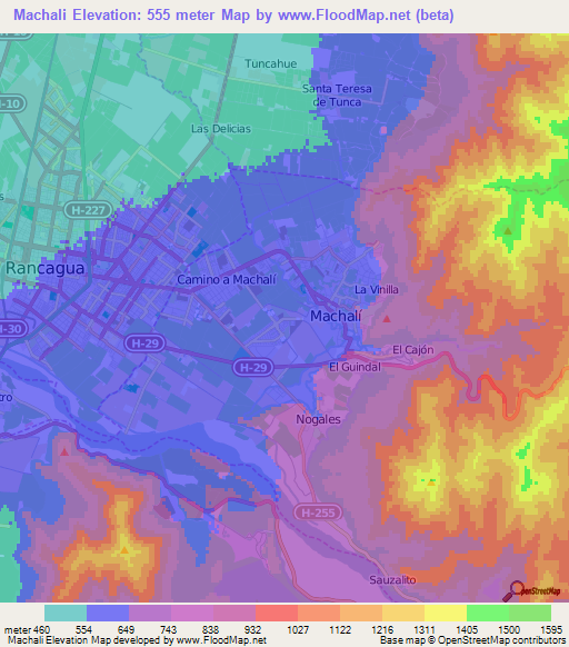 Machali,Chile Elevation Map