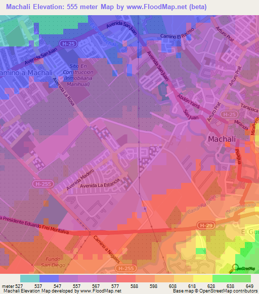Machali,Chile Elevation Map