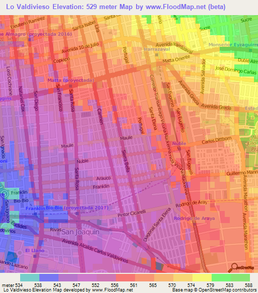 Lo Valdivieso,Chile Elevation Map