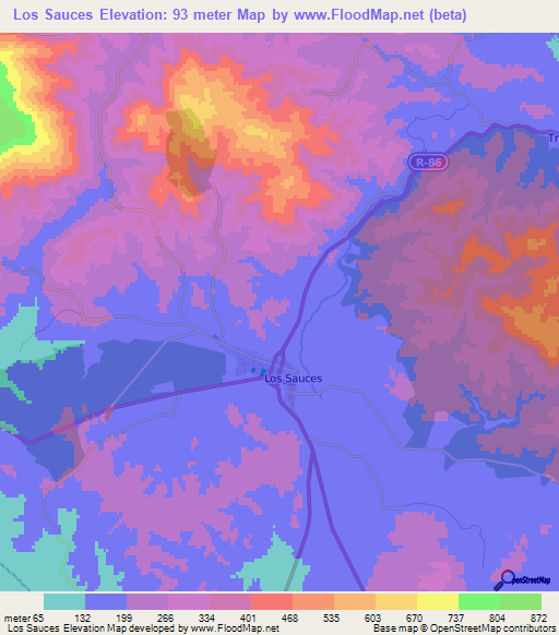 Los Sauces,Chile Elevation Map