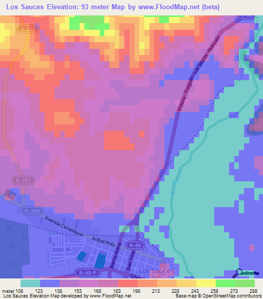 Los Sauces,Chile Elevation Map