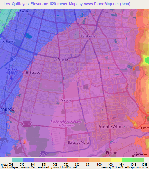 Los Quillayes,Chile Elevation Map