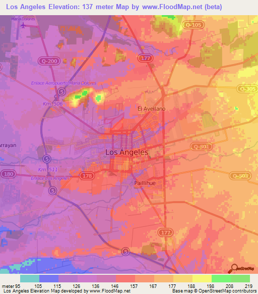 Los Angeles,Chile Elevation Map