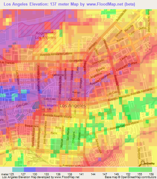 Los Angeles,Chile Elevation Map