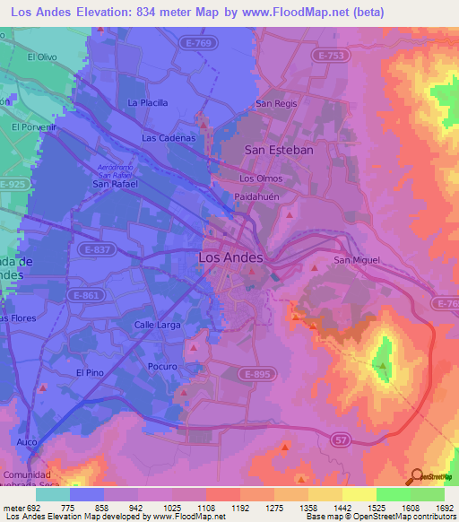 Los Andes,Chile Elevation Map