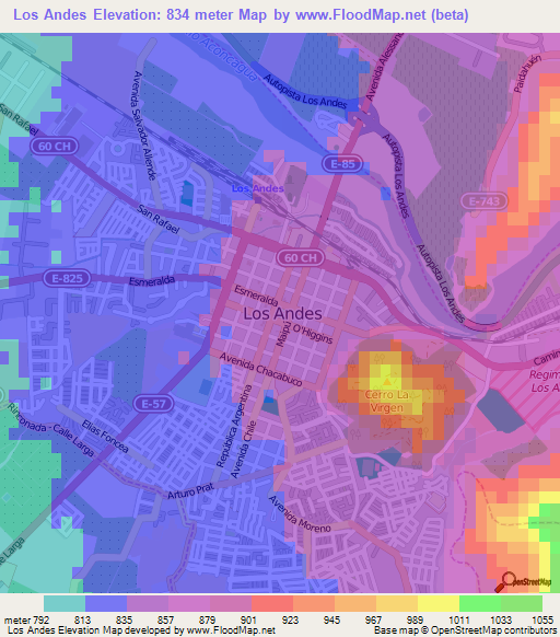 Los Andes,Chile Elevation Map