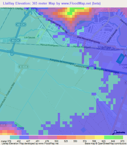 Llaillay,Chile Elevation Map
