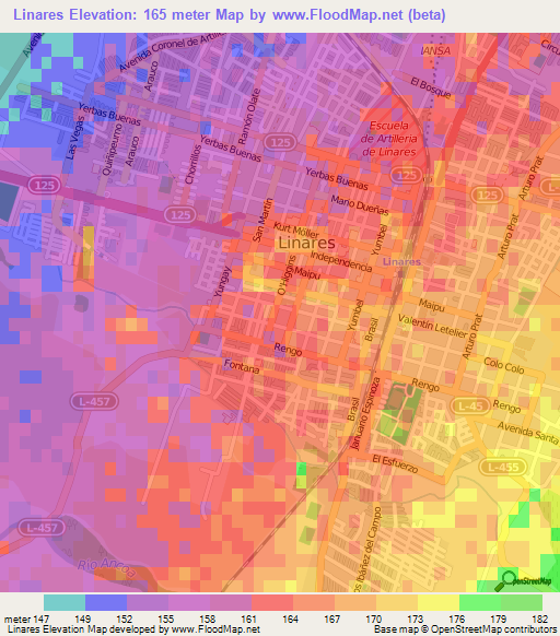 Linares,Chile Elevation Map
