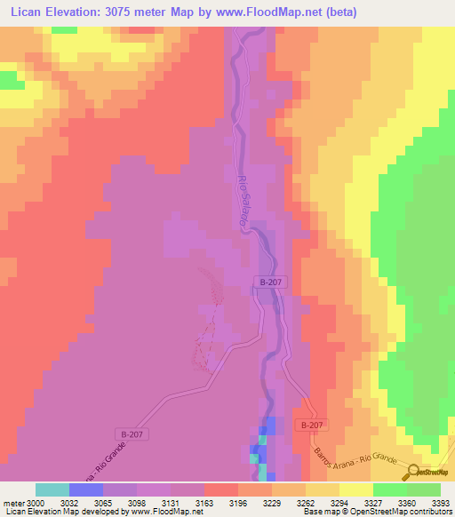 Lican,Chile Elevation Map