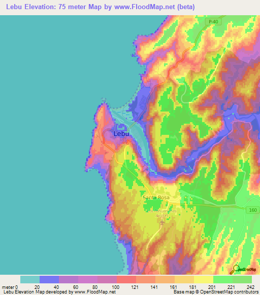Lebu,Chile Elevation Map