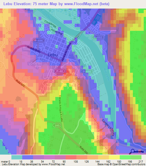 Lebu,Chile Elevation Map
