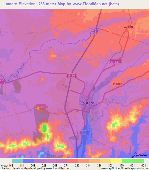 Lautaro,Chile Elevation Map