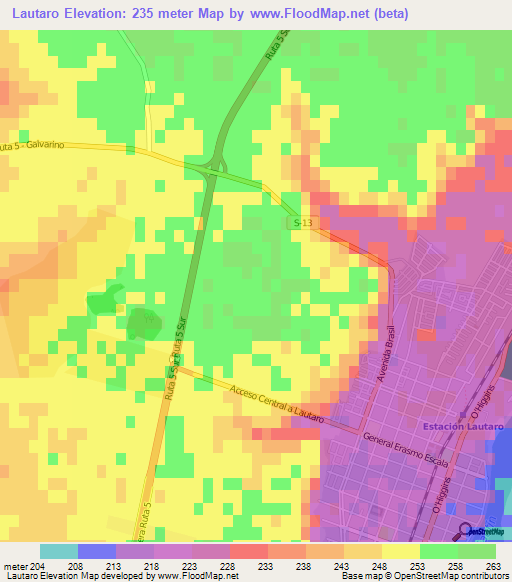 Lautaro,Chile Elevation Map