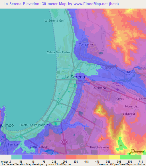 La Serena,Chile Elevation Map