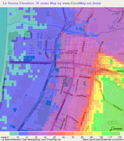 La Serena,Chile Elevation Map