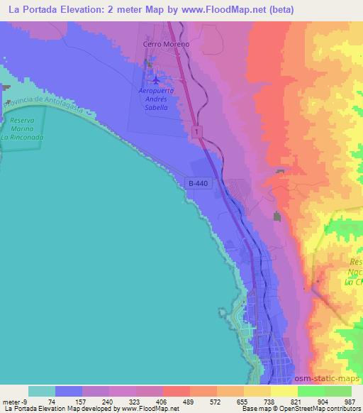 La Portada,Chile Elevation Map