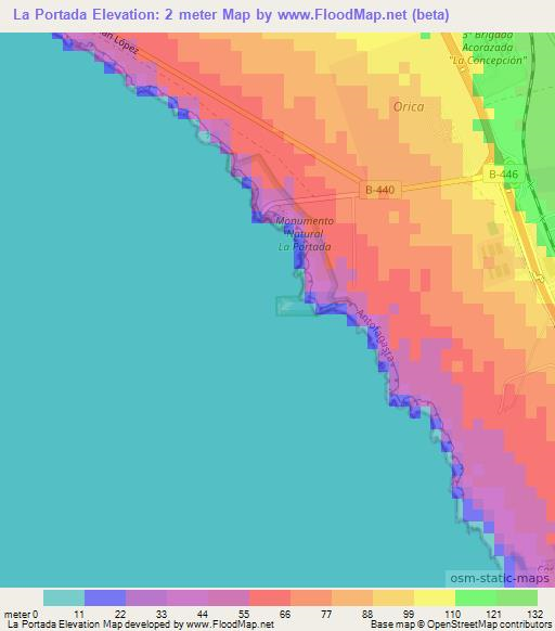 La Portada,Chile Elevation Map